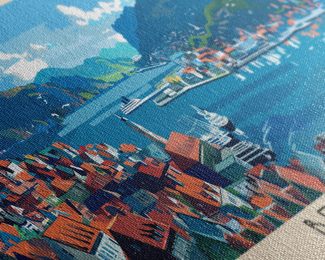 Bergen Norway Wall Art, Panoramic Travel Poster, Panoramic Framed Canvas Print, City Wall Art, Wall Hanging Home Decor, Travel Art