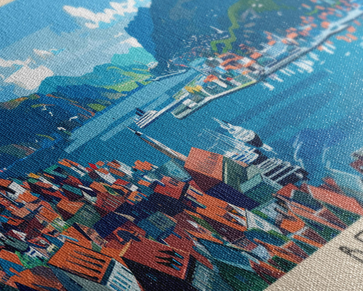 Bergen Norway Wall Art, Panoramic Travel Poster, Panoramic Framed Canvas Print, City Wall Art, Wall Hanging Home Decor, Travel Art