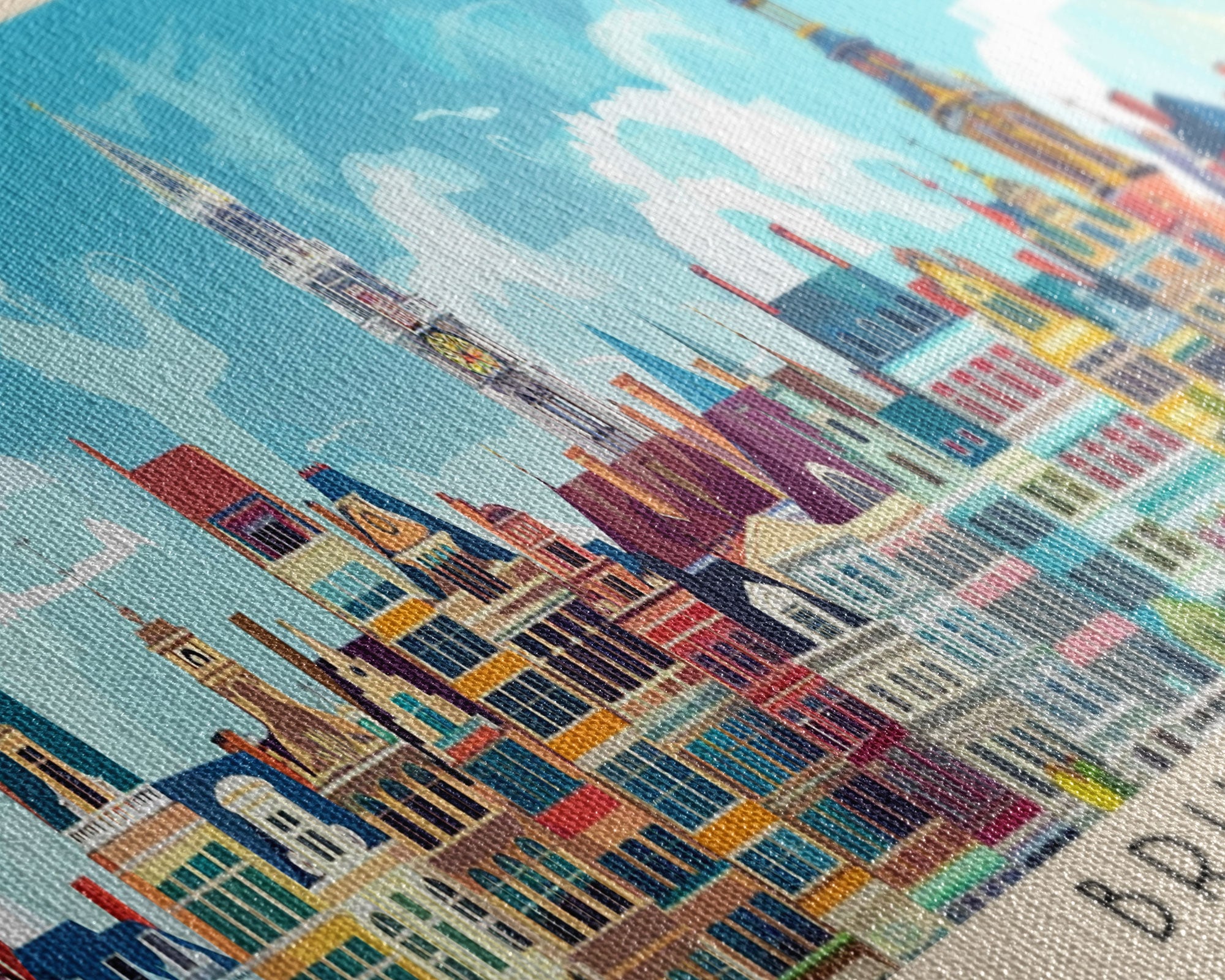 Brussels Belgium Panoramic Travel Poster, Framed Canvas Print or Metal Wall Art, Travel Art, Home Decor, Panoramic Painting, Midcentury Art