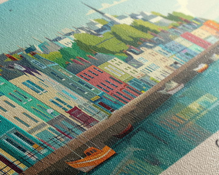 Cork Ireland Panoramic Travel Poster, Framed Canvas Print or Metal Wall Art, Travel Art, Home Decor, Panoramic Painting, Midcentury Art