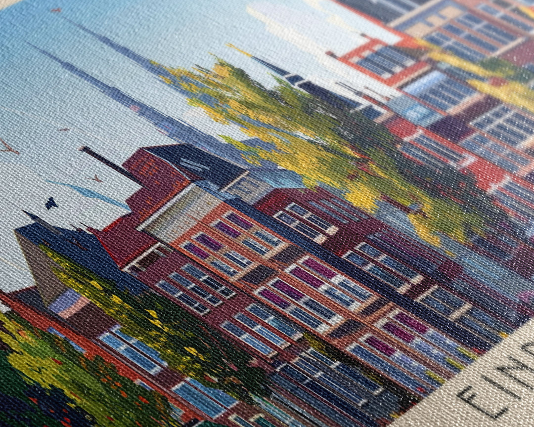 Eindhoven Netherlands Panoramic Travel Poster, Framed Canvas Print or Metal Wall Art, Travel Art, Home Decor, Panoramic Painting, Midcentury Art