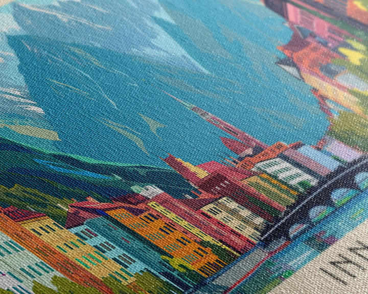 Innsbruck Austria Panoramic Travel Poster, Framed Canvas Print or Metal Wall Art, Travel Art, Home Decor, Panoramic Painting, Midcentury Art