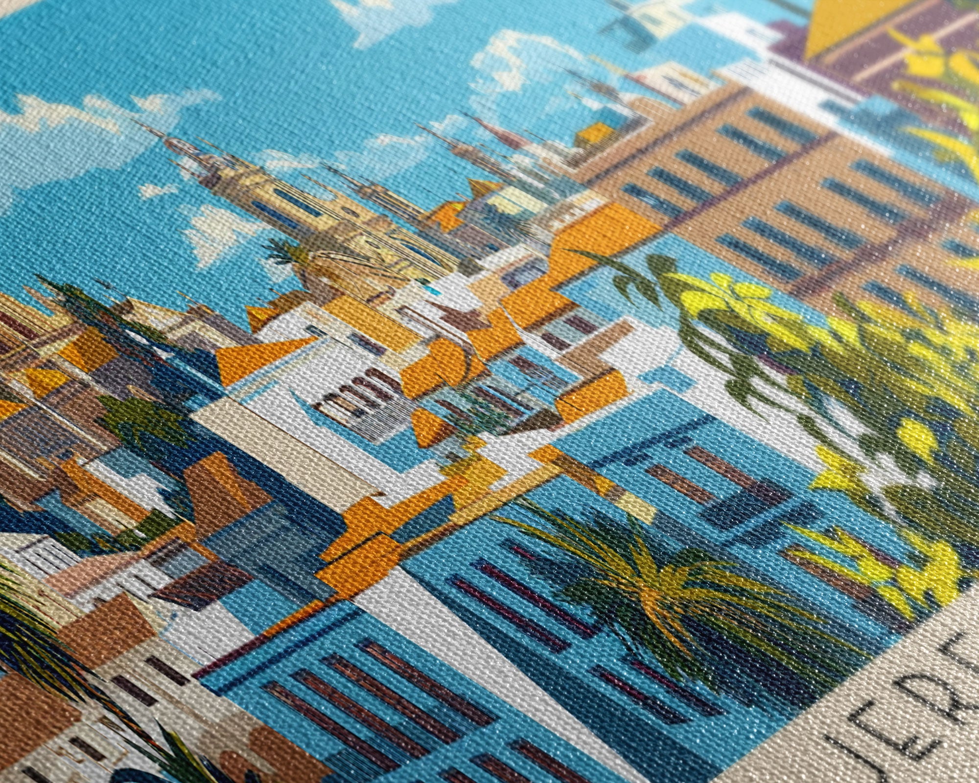 Jerez D eLa Frontera Spain Panoramic Travel Poster, Framed Canvas Print or Metal Wall Art, Travel Art, Home Decor, Panoramic Painting, Midcentury Art