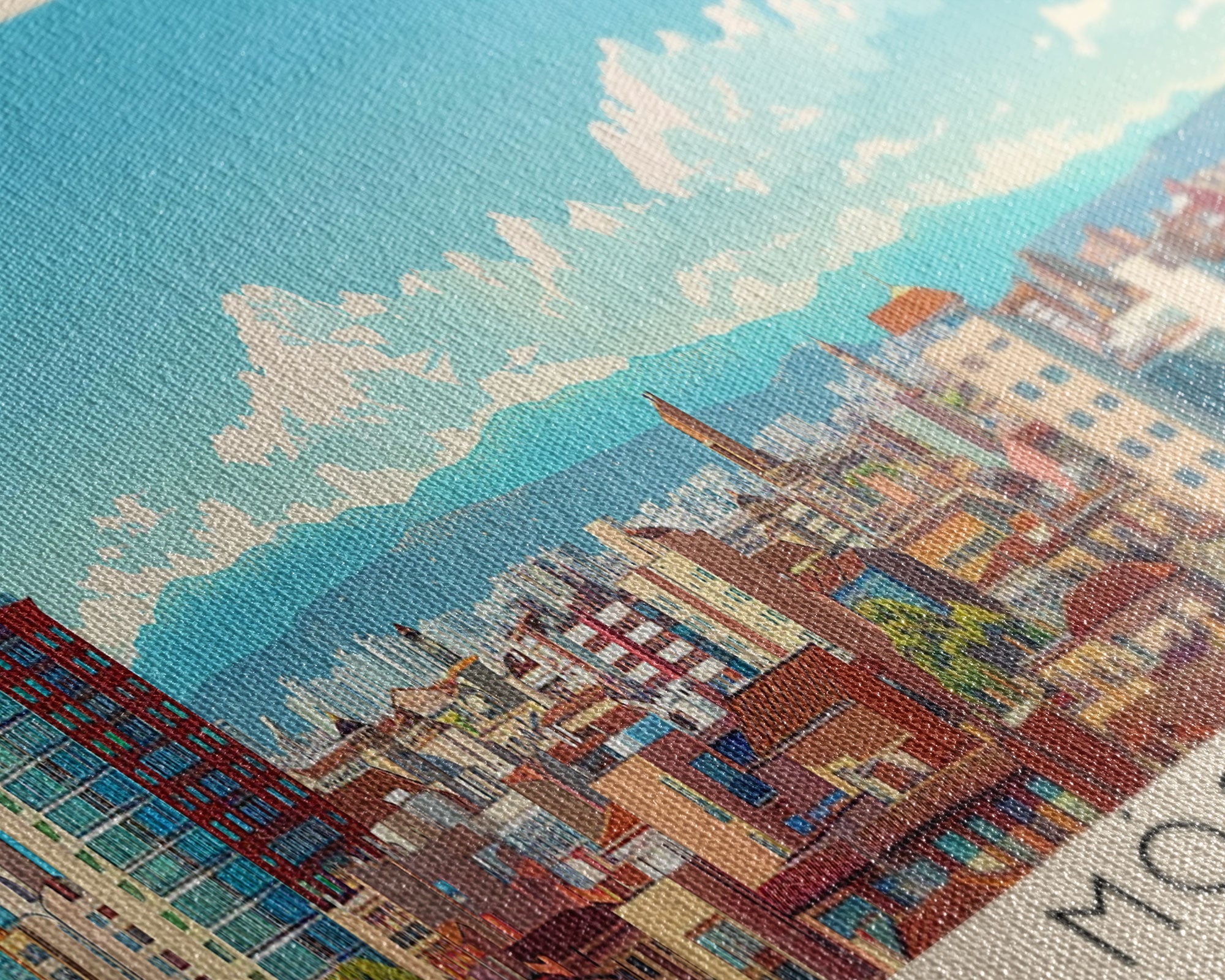 Mostoles Spain Panoramic Travel Poster, Framed Canvas Print or Metal Wall Art, Travel Art, Home Decor, Panoramic Painting, Midcentury Art