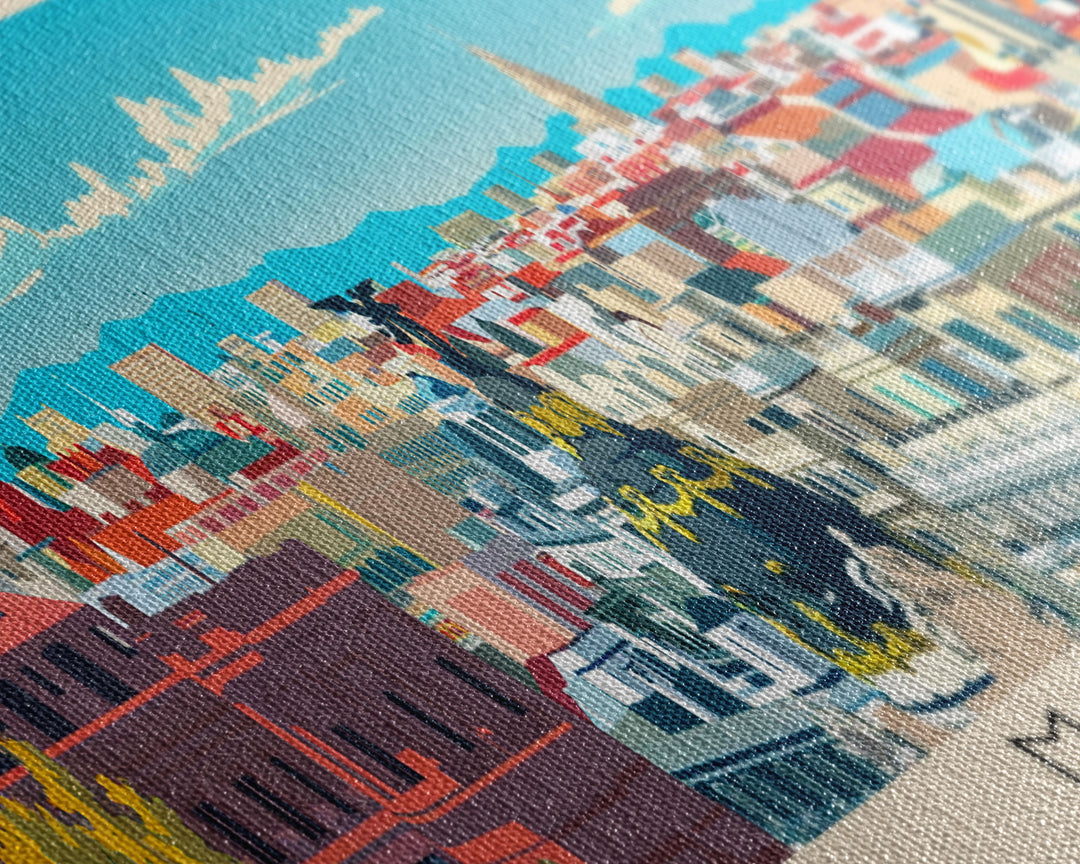 Madrid Spain Panoramic Travel Poster, Framed Canvas Print or Metal Wall Art, Travel Art, Home Decor, Panoramic Painting, Midcentury Art