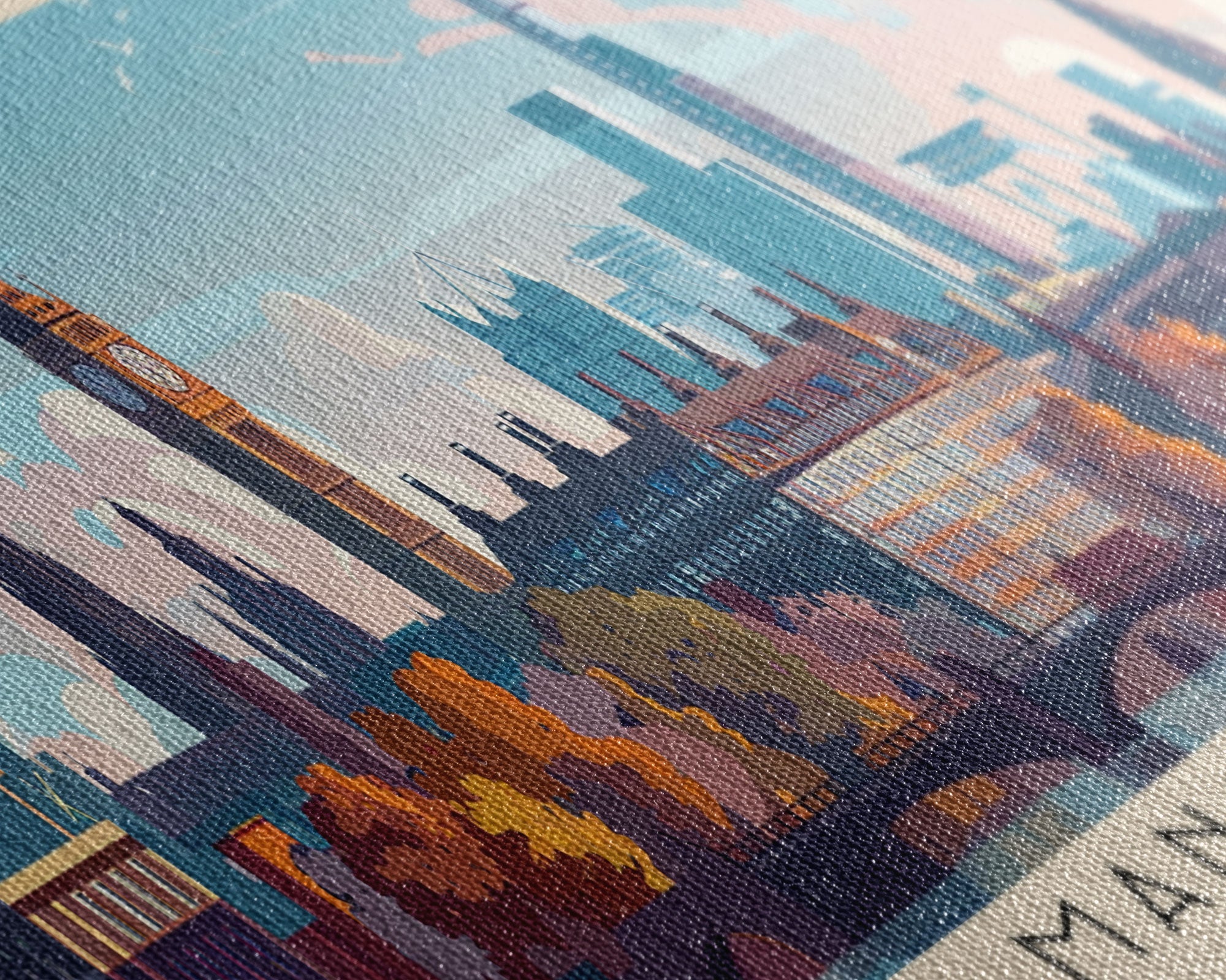 Manchester United Kingdom Panoramic Travel Poster, Framed Canvas Print or Metal Wall Art, Travel Art, Home Decor, Panoramic Painting, Midcentury Art