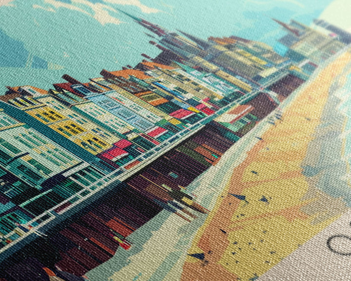 Ostend Belgium Panoramic Travel Poster, Framed Canvas Print or Metal Wall Art, Travel Art, Home Decor, Panoramic Painting, Midcentury Art