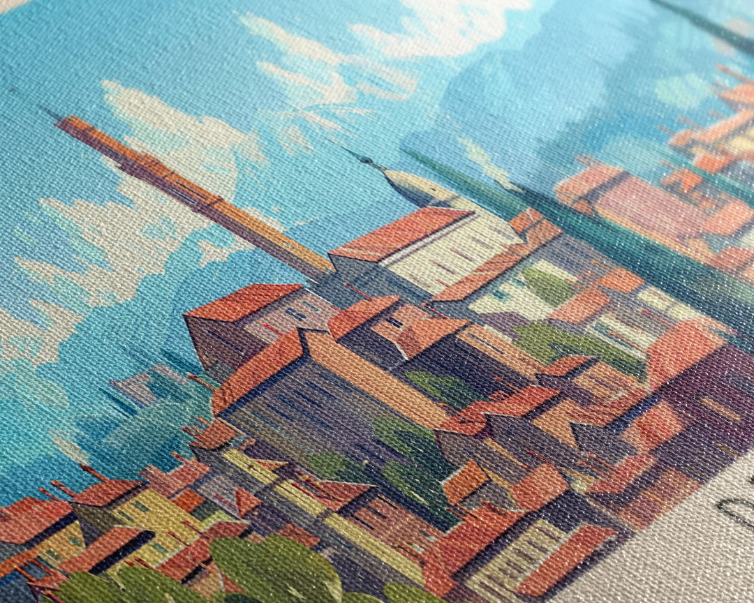 Prato Italy Panoramic Travel Poster, Framed Canvas Print or Metal Wall Art, Travel Art, Home Decor, Panoramic Painting, Midcentury Art