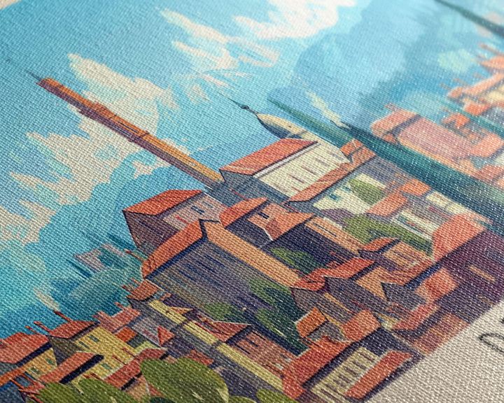 Prato Italy Panoramic Travel Poster, Framed Canvas Print or Metal Wall Art, Travel Art, Home Decor, Panoramic Painting, Midcentury Art