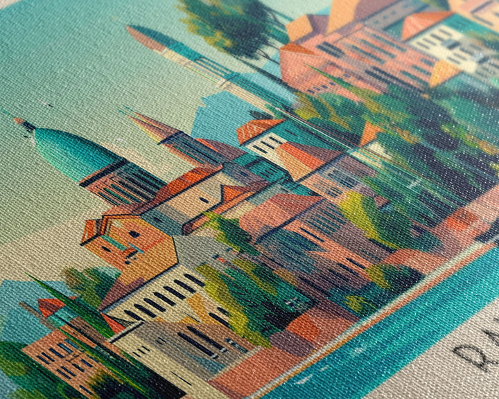 Ravenna Italy Panoramic Travel Poster, Framed Canvas Print or Metal Wall Art, Travel Art, Home Decor, Panoramic Painting, Midcentury Art