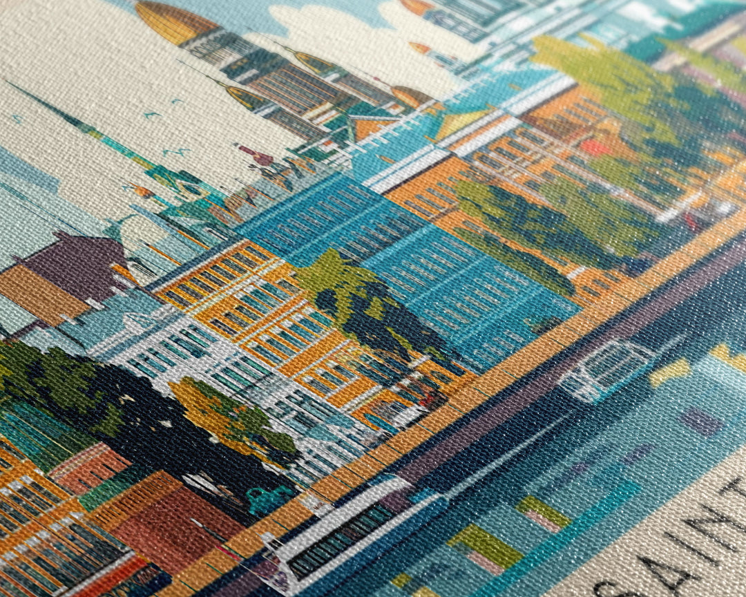 Saint Etienne France Panoramic Travel Poster, Framed Canvas Print or Metal Wall Art, Travel Art, Home Decor, Panoramic Painting, Midcentury Art