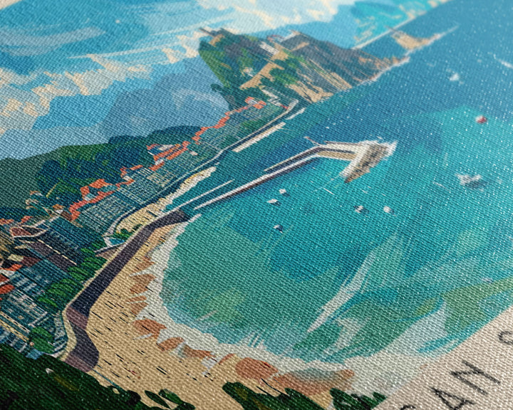 San Sebastian Spain Panoramic Travel Poster, Framed Canvas Print or Metal Wall Art, Travel Art, Home Decor, Panoramic Painting, Midcentury Art