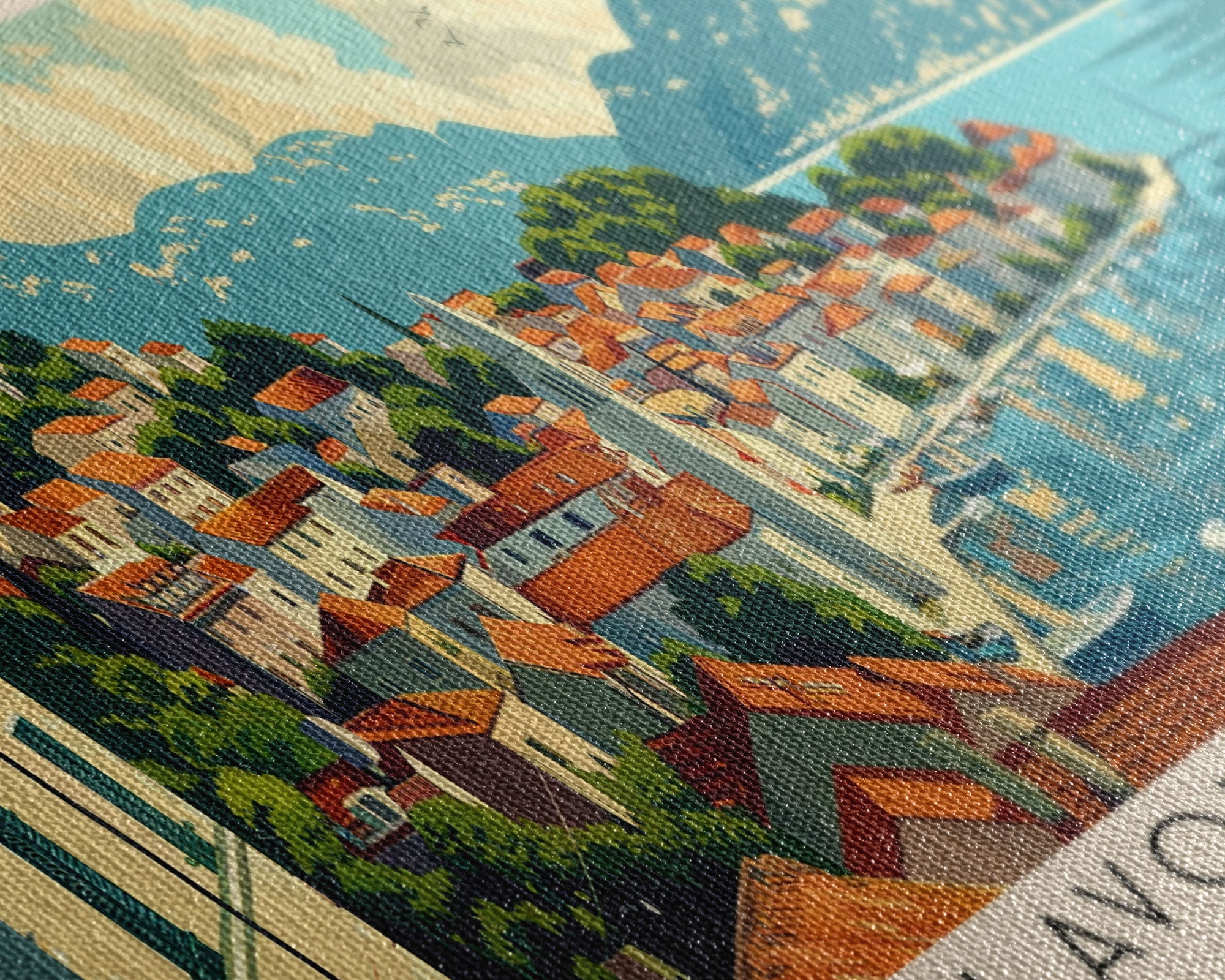 Slavonski Brod Croatia Panoramic Travel Poster, Framed Canvas Print or Metal Wall Art, Travel Art, Home Decor, Panoramic Painting, Midcentury Art