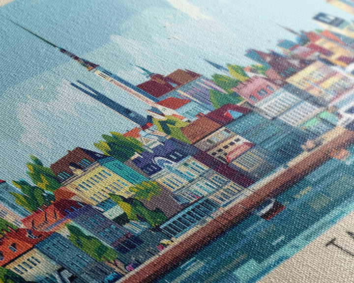 Tallinn Estonia Panoramic Travel Poster, Framed Canvas Print or Metal Wall Art, Travel Art, Home Decor, Panoramic Painting, Midcentury Art