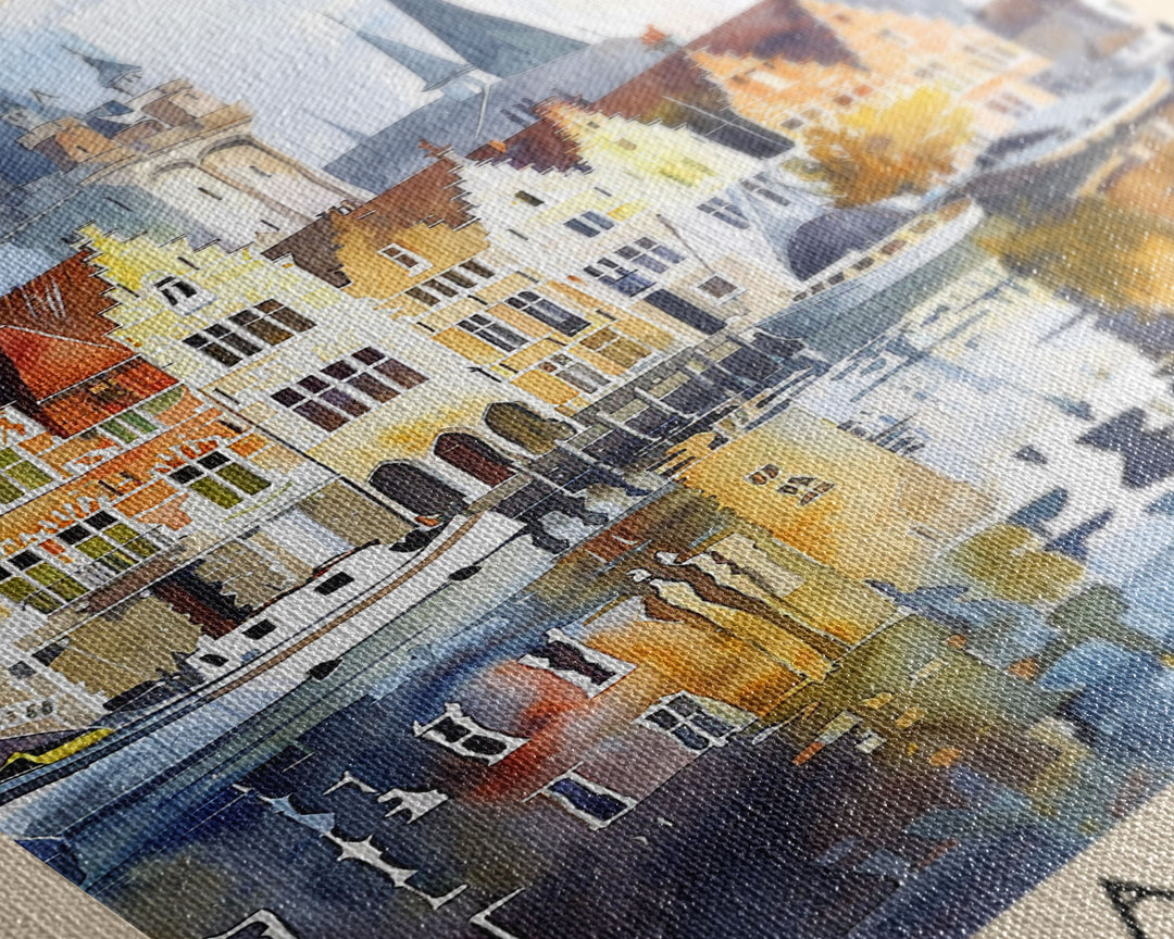 Colorful Aarhus Denmark Autumn Scene, Framed Canvas Print, Ideal for Living Room Art, Rustic Decor, Home Decoration