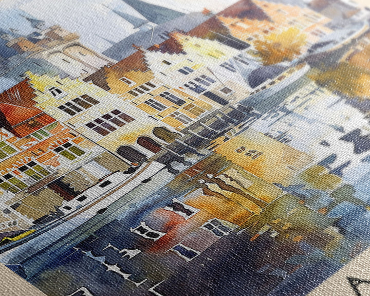 Colorful Aarhus Denmark Autumn Scene, Framed Canvas Print, Ideal for Living Room Art, Rustic Decor, Home Decoration