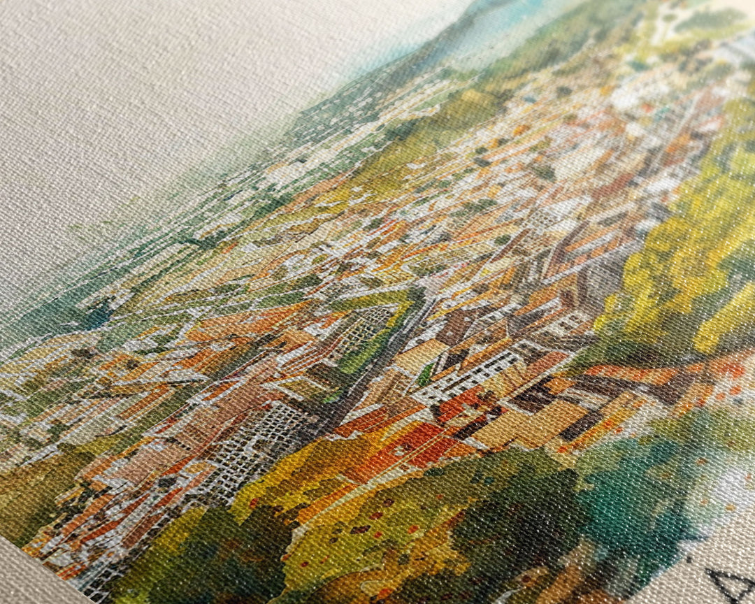 Alcalį de Henares Spain Aerial View Travel Poster Art, Framed Canvas Print, Stunning Wall Art for Living Room and Bedroom Decor