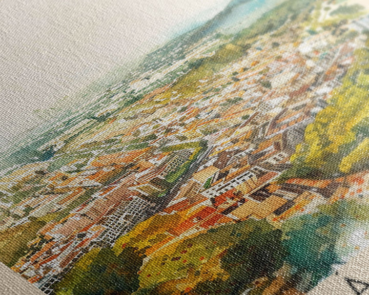 Alcalį de Henares Spain Aerial View Travel Poster Art, Framed Canvas Print, Stunning Wall Art for Living Room and Bedroom Decor