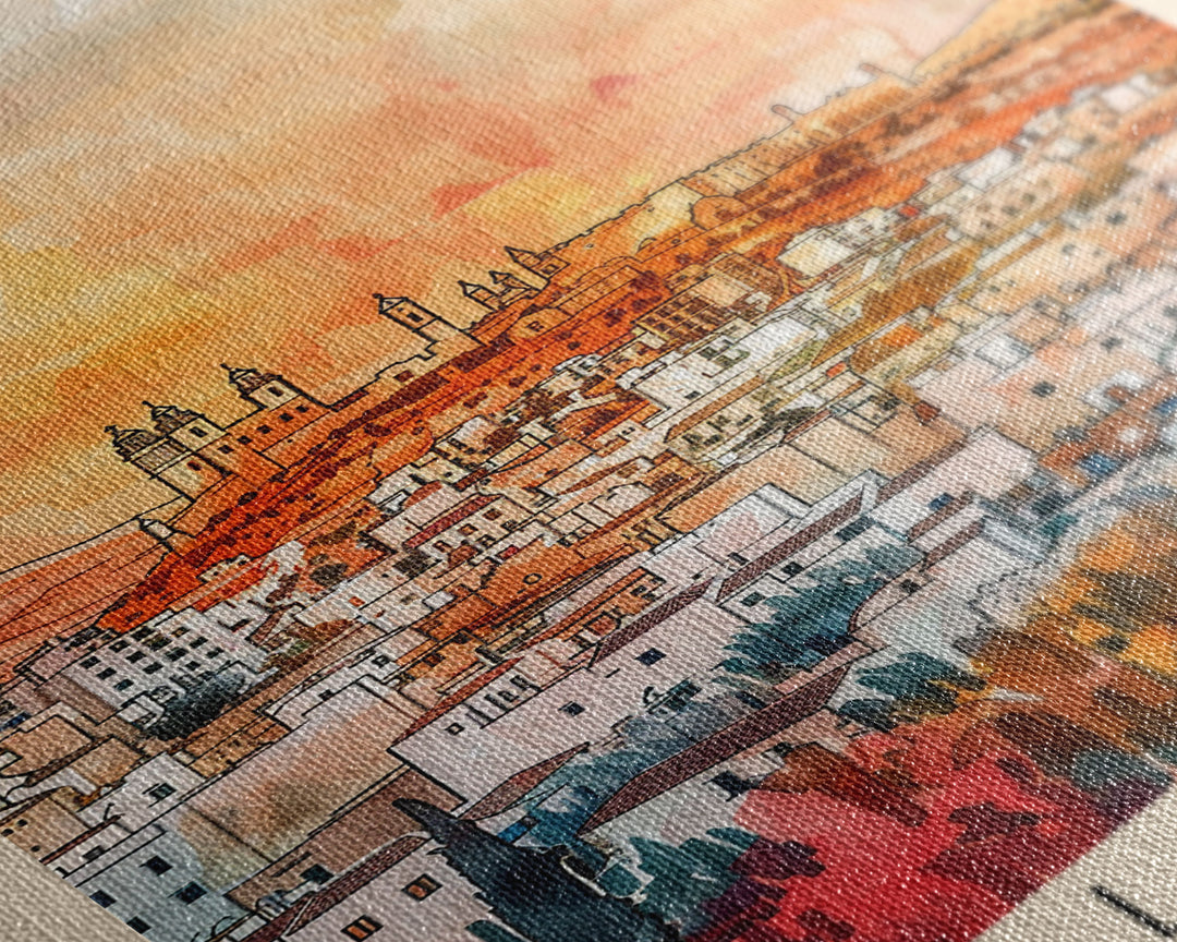 Almeria Spain Beachside City Travel Poster Art, Framed Canvas Print, Vibrant Wall Art for Living Room, Bedroom Decor, Home Decoration