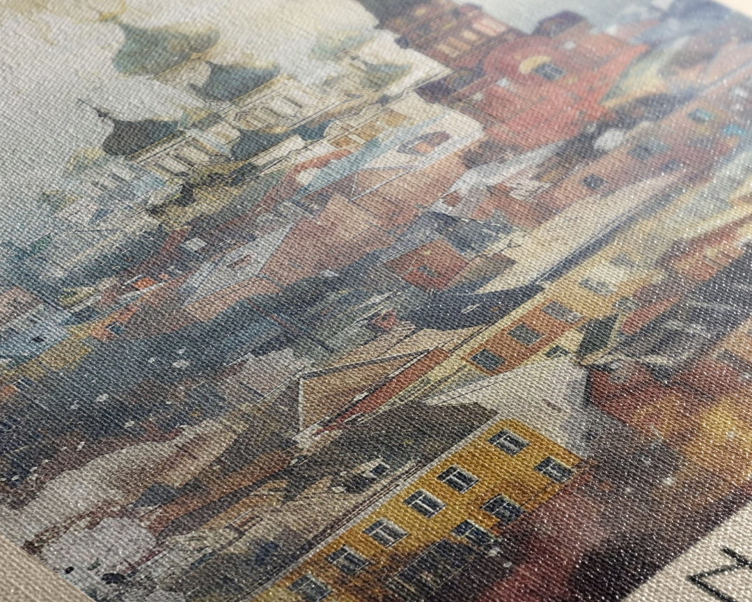 Beautiful Angarsk Skyline, Framed Canvas Print, Unique Travel Poster Art, Living Room Wall Decor, Minimalist Style, Watercolor Painting