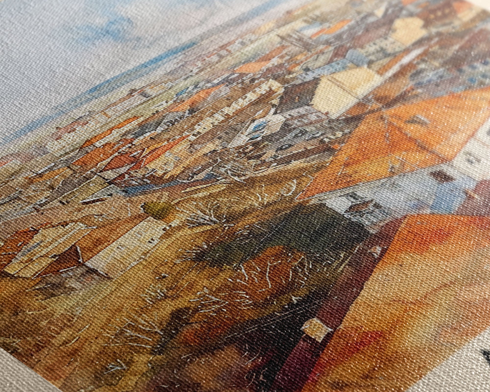 Serene Arad Cityscape, Framed Canvas Print, Ideal for Bedroom Art, Travel Poster, Rustic Home Decoration, Watercolor Art