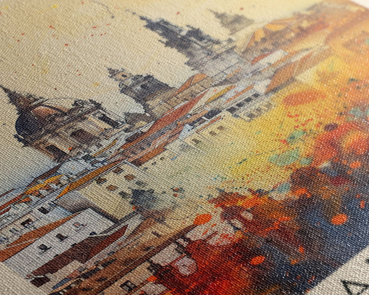 Badajoz Spain Travel Poster Framed Canvas Print, Wall Art, Home Decor, Vacation Print, Watercolor Painting, Cityscape Art, Vibrant Colors