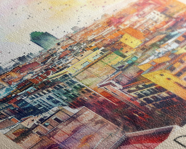 Badalona Spain Travel Poster Framed Canvas Print, Wall Art, Home Decor, Travel Print, Watercolor Painting, Urban Cityscape, Original Art