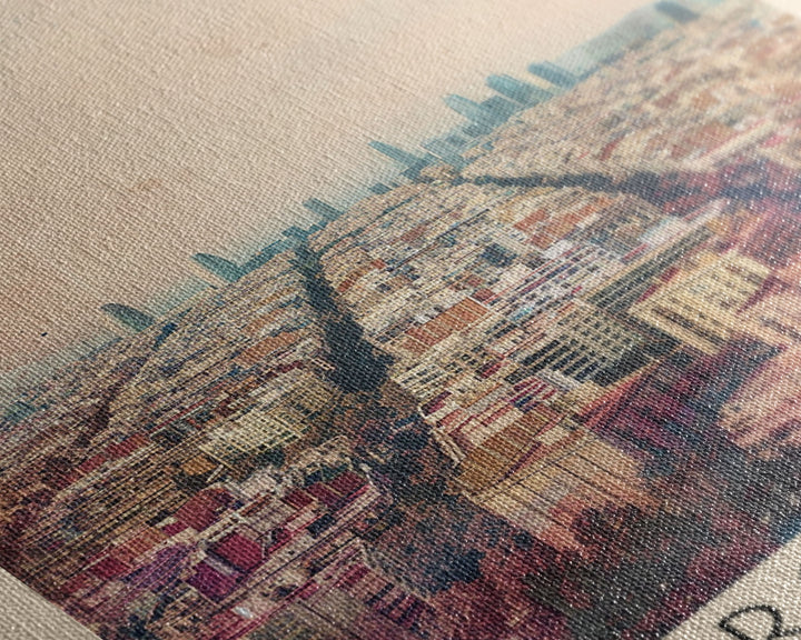 Barcelona Spain Travel Poster Framed Canvas Print, Wall Art, Home Decor, Travel Print, Watercolor Painting, Urban Scene, Vibrant Colors