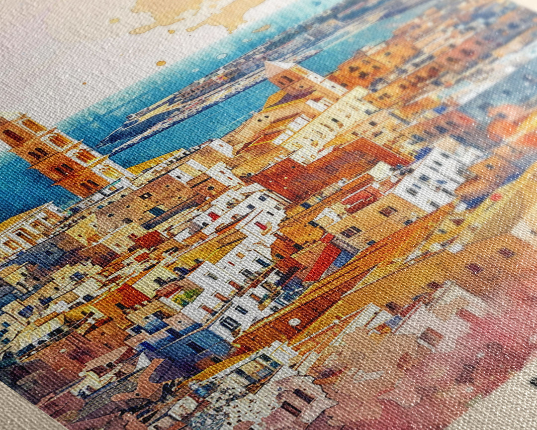 Bari Italy Travel Poster Framed Canvas Print, Wall Art, Home Decor, Watercolor Painting, Vacation Gift, Minimalist Art