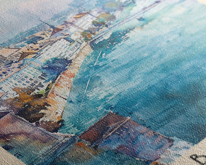 Basel Switzerland Travel Poster Framed Canvas Print, Wall Art, Home Decor, Watercolor Painting, Vacation Gift, Minimalist Art