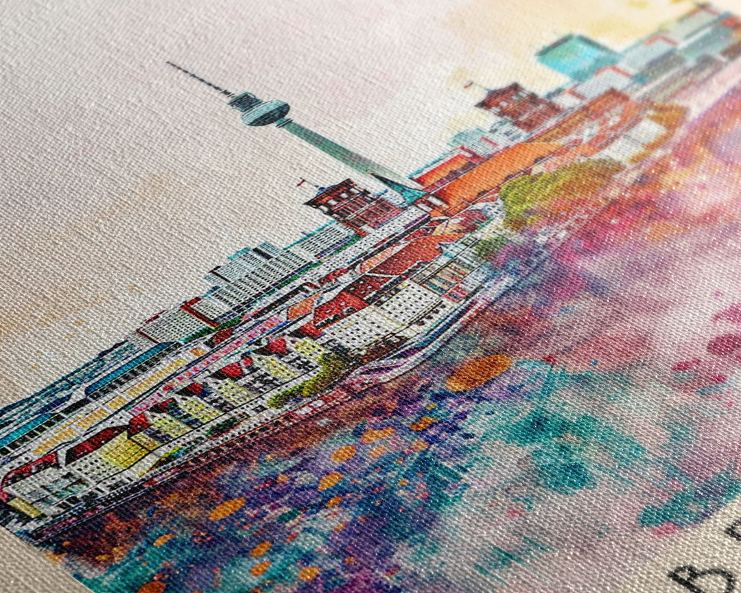 Berlin Germany Travel Poster Framed Canvas Print, Modern Art, Home Decor, Wall Art, Minimalist Travel Print, Cityscape Art