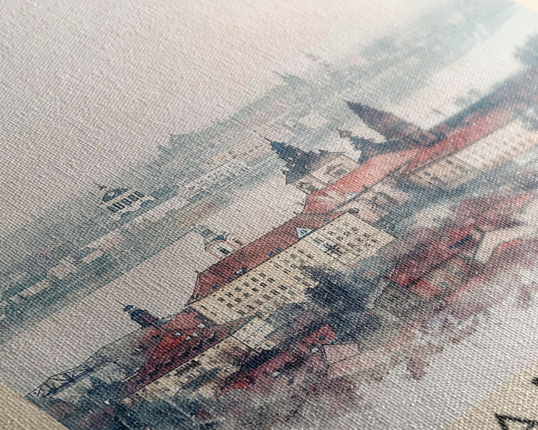 Białystok Poland Travel Poster Framed Canvas Print, Watercolor Art, Home Decor, Wall Art, Travel Print, Historic Cityscape Art