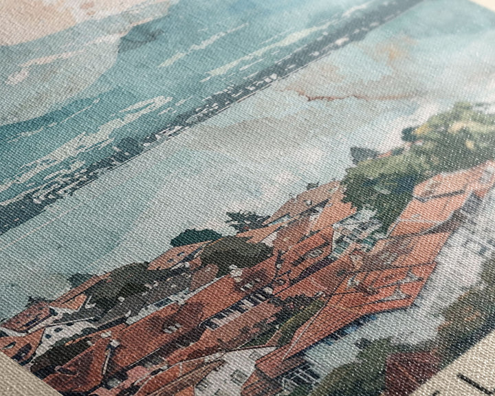 Biel/Bienne Switzerland Travel Poster Framed Canvas Print, Watercolor Painting, Wall Art, Home Decor, Scenic Travel Print