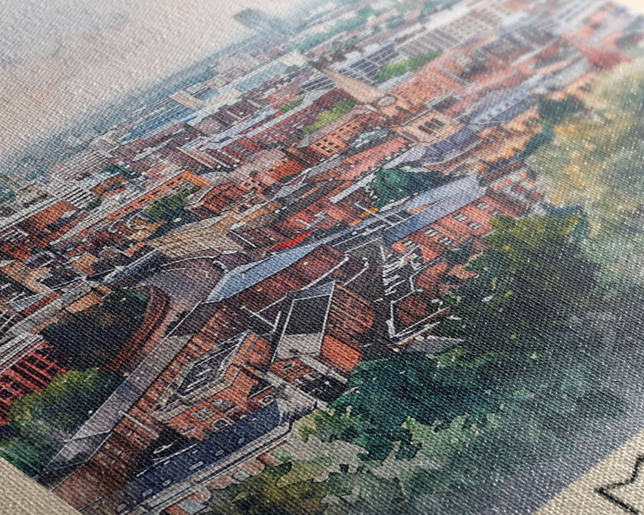 Birmingham United Kingdom Travel Poster Framed Canvas Print, Watercolor Art, Home Decor, Wall Art, Travel Print, Cityscape Art