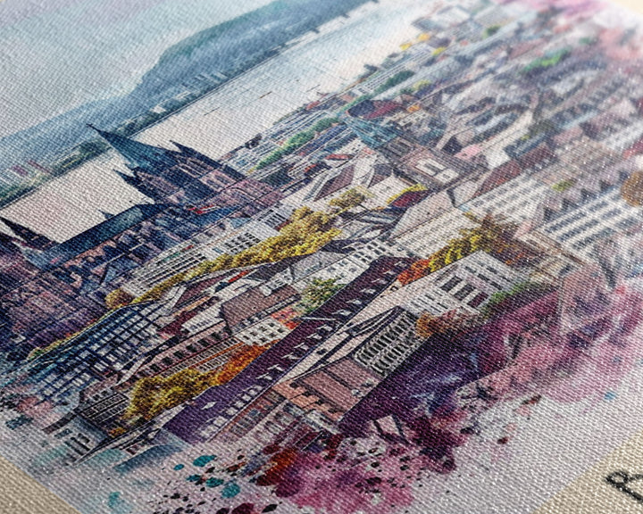 Bonn Germany Travel Poster Framed Canvas Print, Wall Art, Home Decor, Travel Print, River View, Watercolor Painting, Original Art