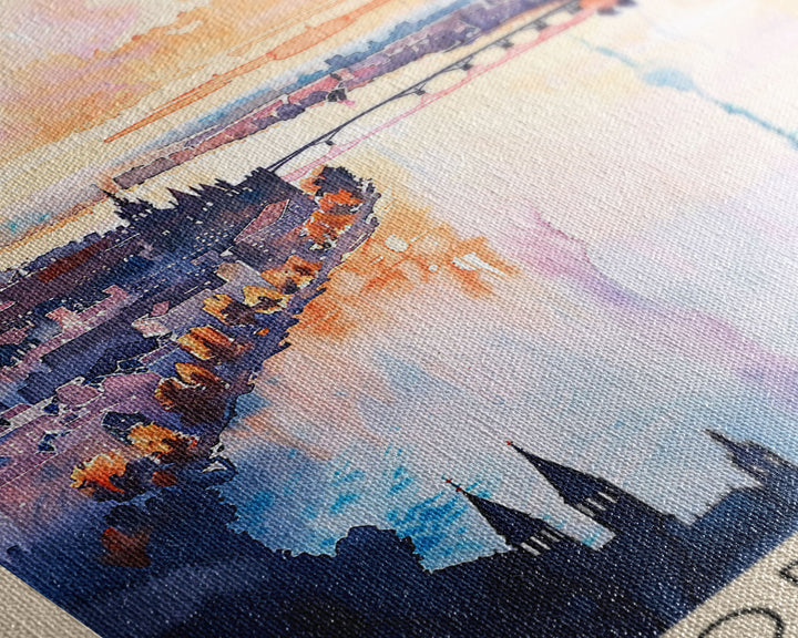 Bordeaux France Travel Poster Framed Canvas Print, Wall Art, Home Decor, Travel Print, Sunset View, Watercolor Art, Original Art