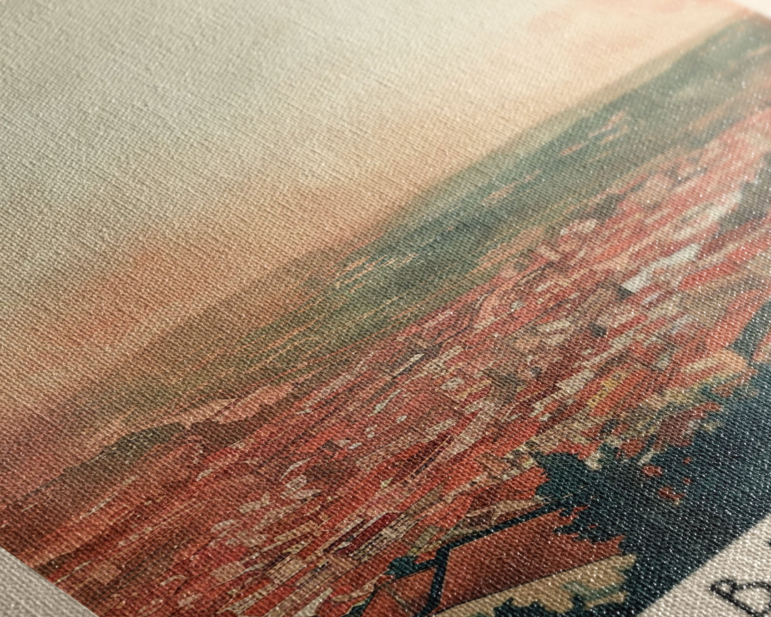 Braga Portugal Travel Poster Framed Canvas Print, Wall Art, Home Decor, Travel Print, Sunset Scene, Boho Art, Original Art