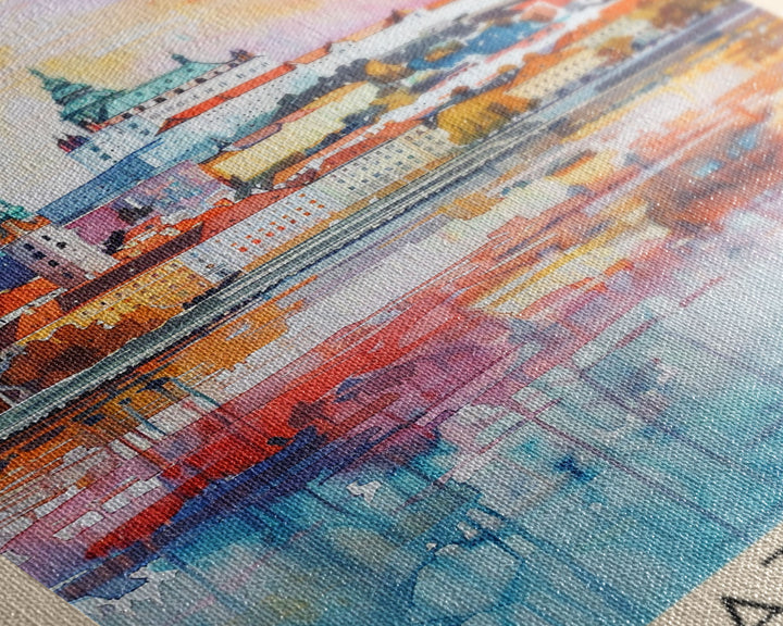 Bratislava Slovakia Travel Poster Framed Canvas Print, Wall Art, Home Decor, Watercolor Painting, Travel Print, Boho Style Art