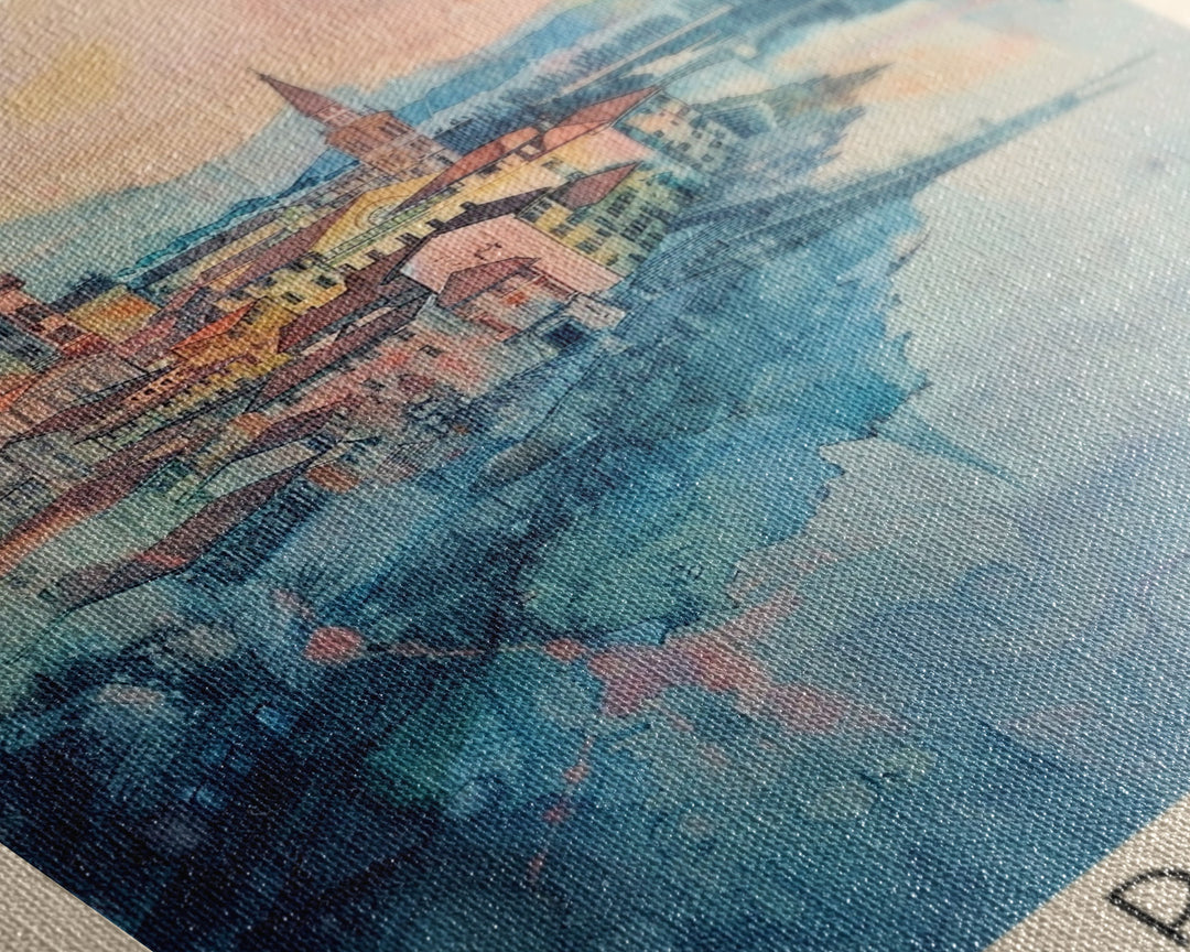 Brescia Italy Travel Poster Framed Canvas Print, Cityscape Art, Wall Decor, Travel Print, Watercolor Painting, Boho Style Art