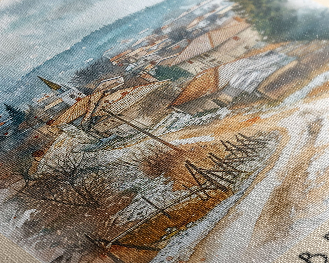 Brčko Bosnia Travel Poster Framed Canvas Print, Cityscape Art, Wall Decor, Travel Print, Watercolor Painting, Urban Scene Art