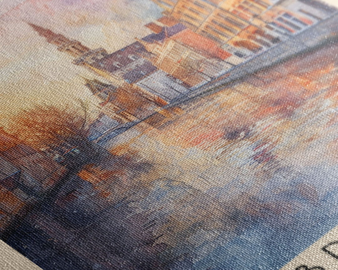 Bruges Belgium Travel Poster Framed Canvas Print, Watercolor Painting, Boho Wall Art, Home Decor, Living Room Art, Minimalist Travel Print