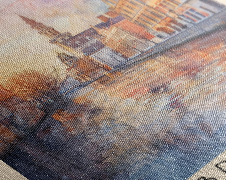 Bruges Belgium Travel Poster Framed Canvas Print, Watercolor Painting, Boho Wall Art, Home Decor, Living Room Art, Minimalist Travel Print