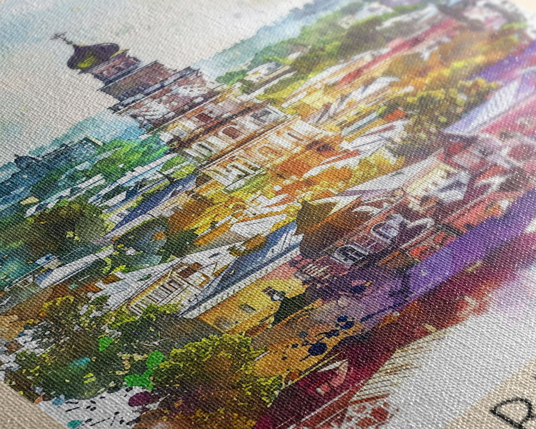 Bryansk Russia Travel Poster Framed Canvas Print, Watercolor Painting, Urban Scene, Wall Art, Home Decor, Bedroom Art, Minimalist Travel Print