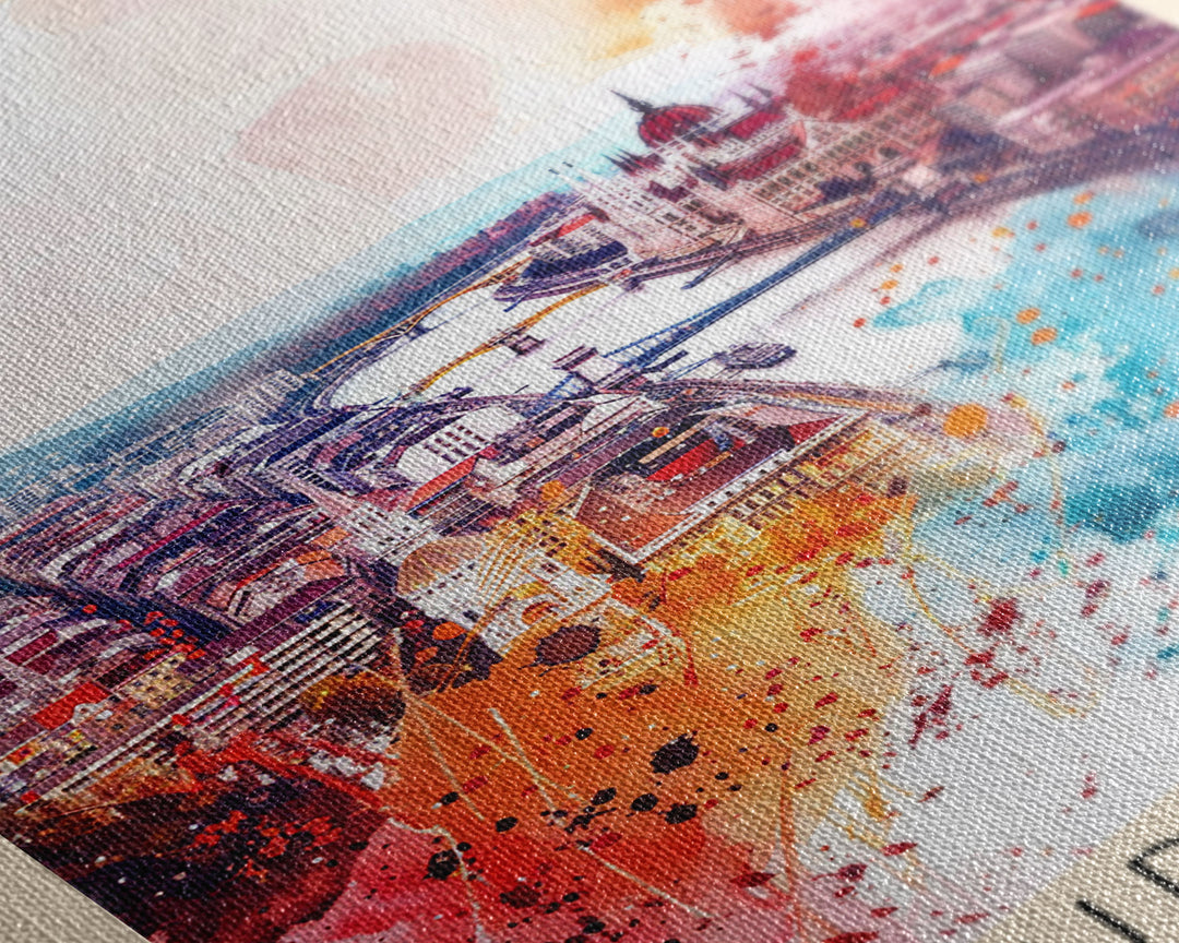 Budapest Hungary Travel Poster Framed Canvas Print, Colorful Watercolor Painting, Wall Art, Home Decor, Travel Print, Boho Style, Art Piece