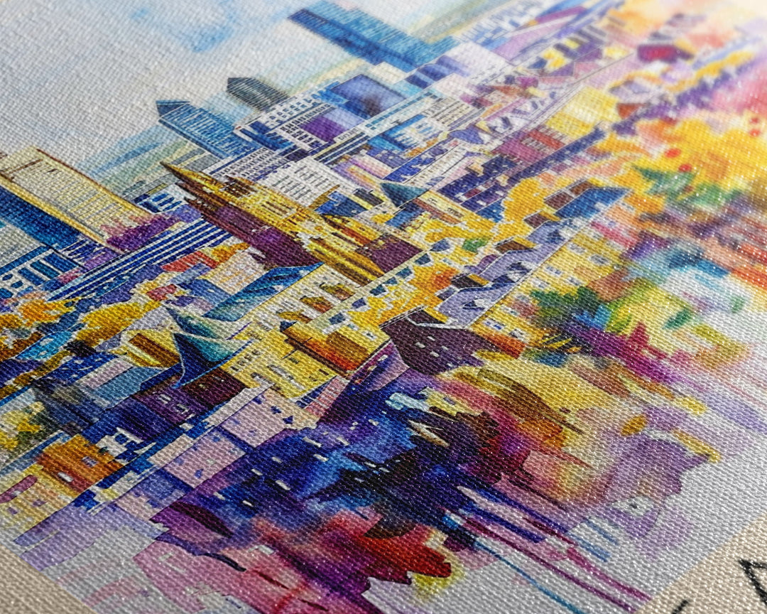 Cardiff United Kingdom Travel Poster Framed Canvas Print, Wall Art, Home Decor, Travel Print, Vacation Gift, Watercolor Painting, Original Art