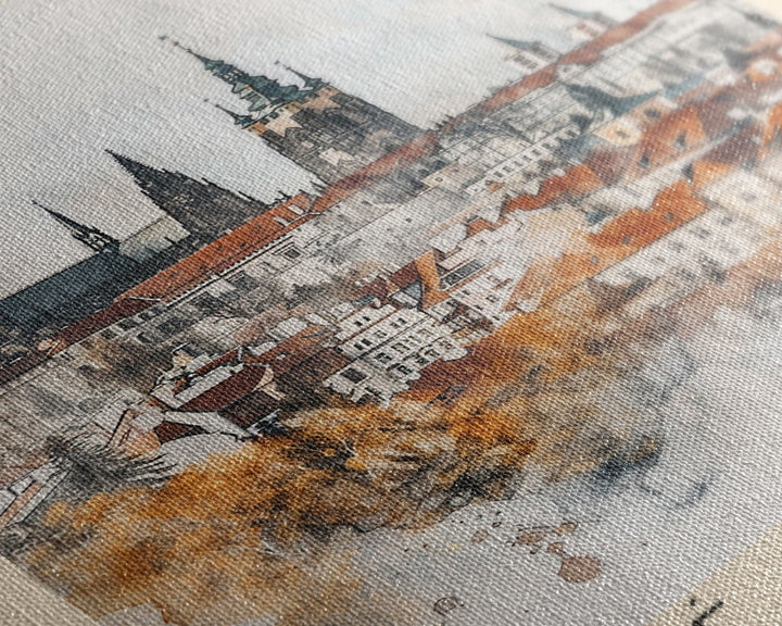 České Budějovice Czech Republic Travel Poster Framed Canvas Print, Wall Art, Home Decor, Travel Print, Vacation Gift, Watercolor Painting, Original Art