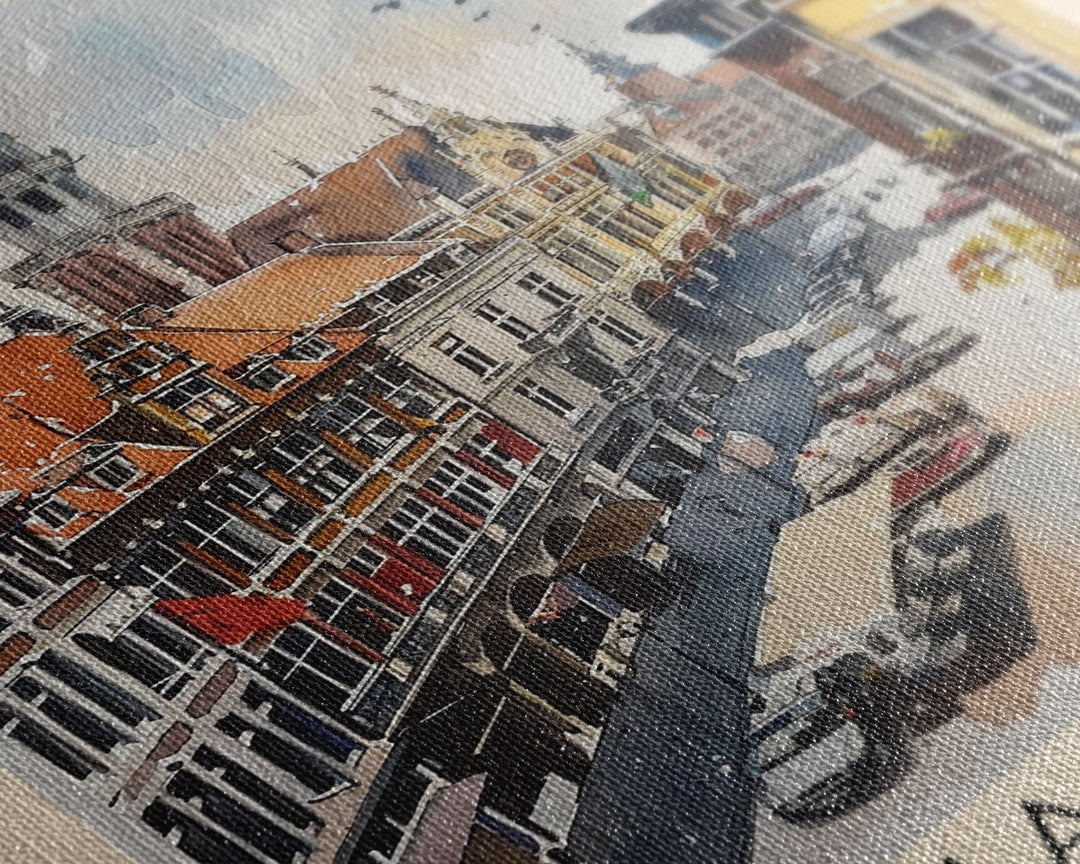 Charleroi Belgium Travel Poster Framed Canvas Print, Wall Art, Home Decor, Travel Print, Vacation Gift, Watercolor Painting, Original Art