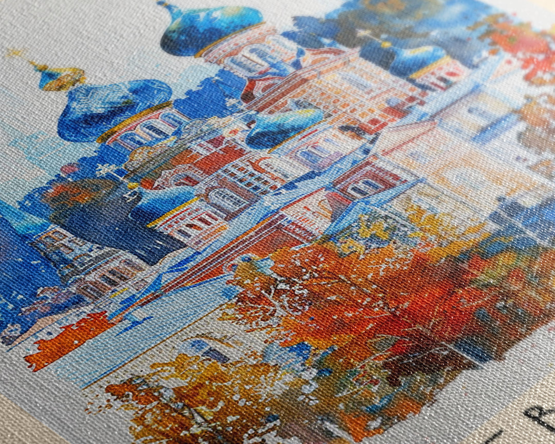 Cheboksary Russia Travel Poster Framed Canvas Print, Wall Art, Home Decor, Travel Print, Boho Watercolor Painting, Original Art