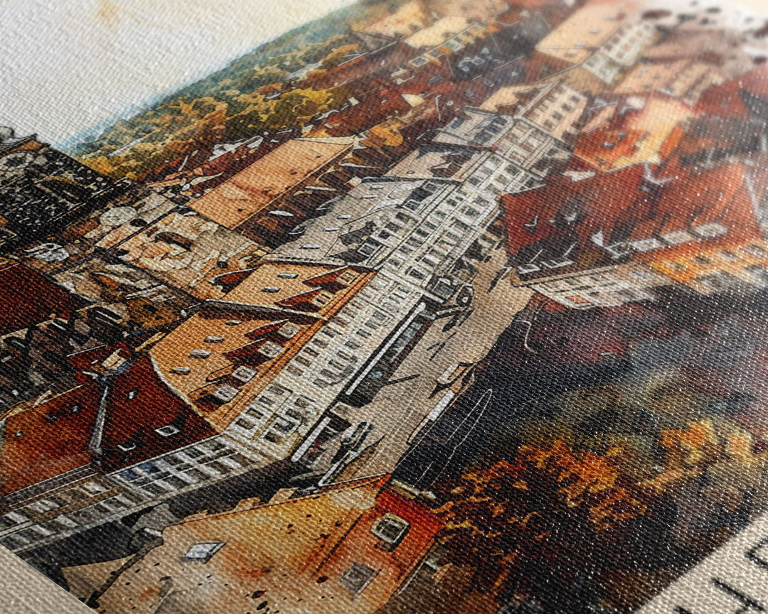 Chemnitz Germany Travel Poster Framed Canvas Print, Wall Art, Home Decor, Travel Print, Minimalist Watercolor Painting, Original Art