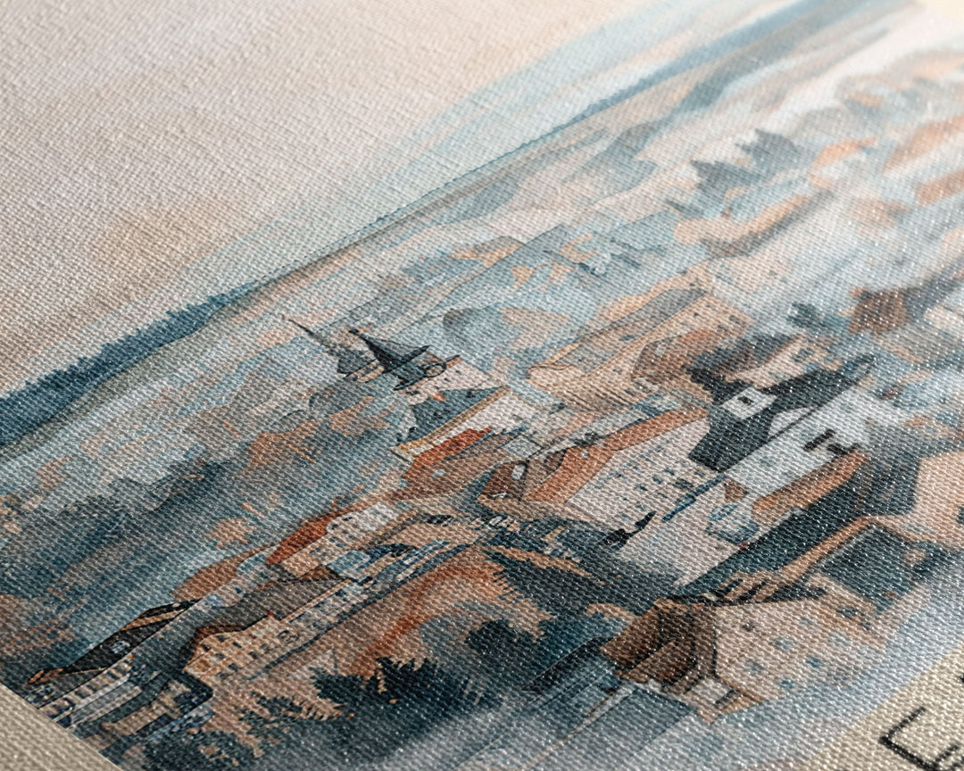 Chernivtsi Ukraine Travel Poster Framed Canvas Print, Wall Art, Home Decor, Travel Print, Minimalist Watercolor Painting, Original Art